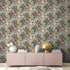 Vliestapete Floral Tiere Blätter grau bunt 38176-2