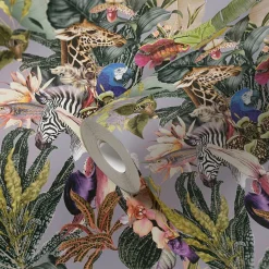 Vliestapete Floral Tiere Blätter grau bunt 38176-2