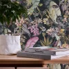 Vliestapete Floral Tiere Blätter schwarz bunt 38176-1