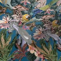 Vliestapete Floral Tiere Blätter blau bunt 38176-4