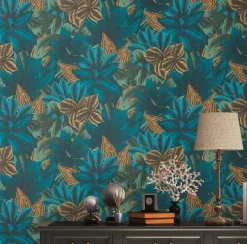 Vliestapete Floral Tropen Exotik Blau Grün 39222-1