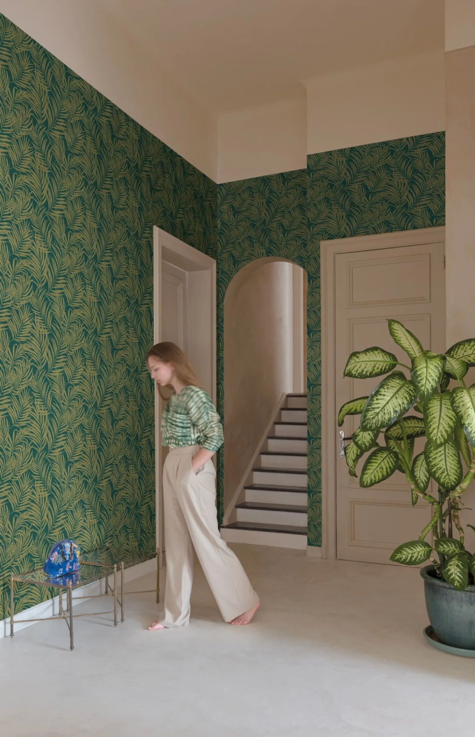 Vliestapete Floral Tropen Grün Gold Metallic MN2014