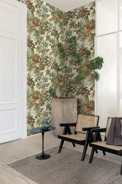 Vliestapete Floral Tropisch Creme Grün Rot A55802