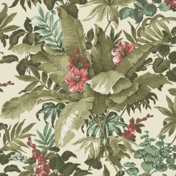 Vliestapete Floral Tropisch Creme Grün Rot A55802