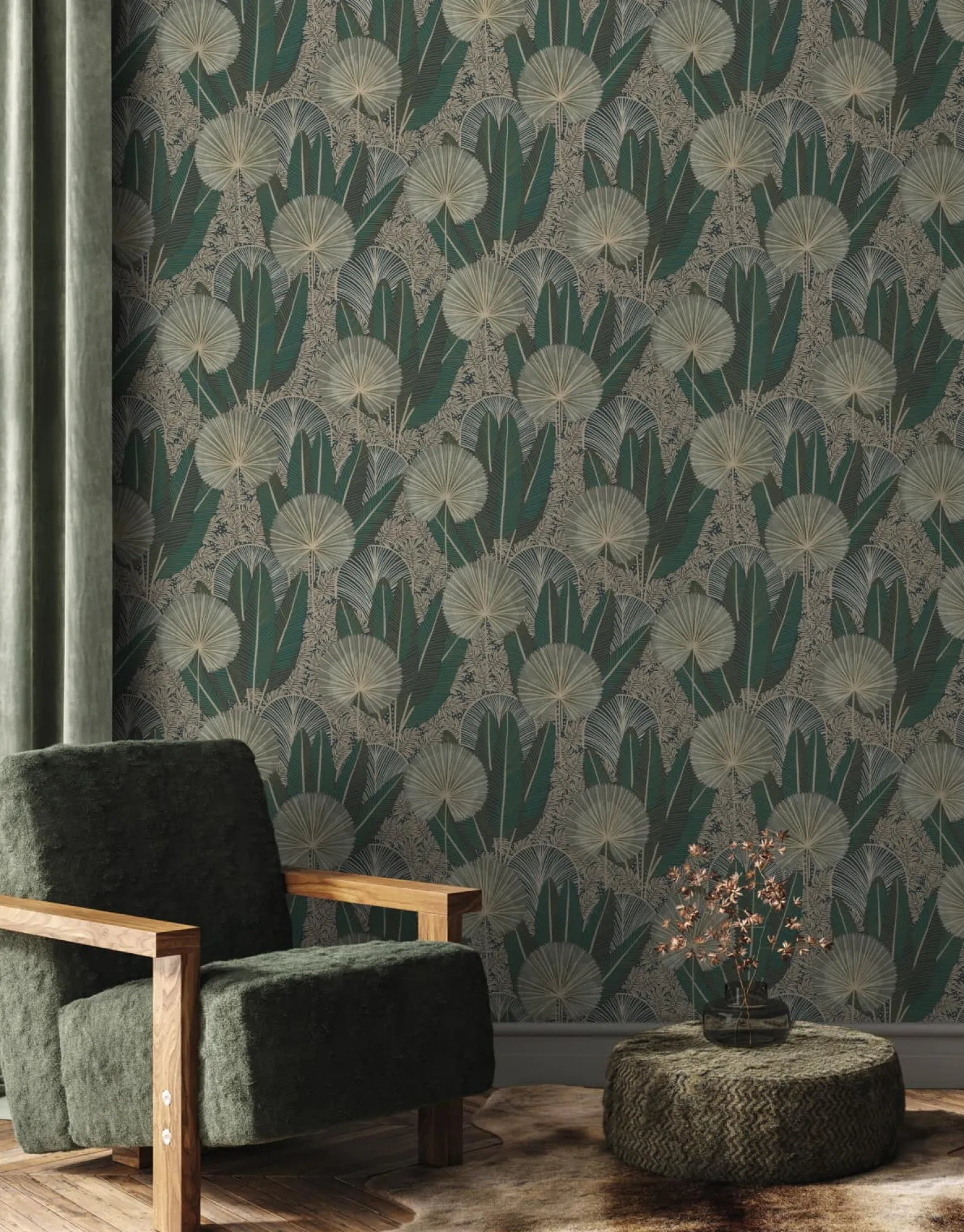 Vliestapete Floral Tropisch Grün Gold Metallic A54701