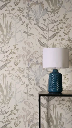 Vliestapete Floral Tropisch Creme Grau Grün 79009-1