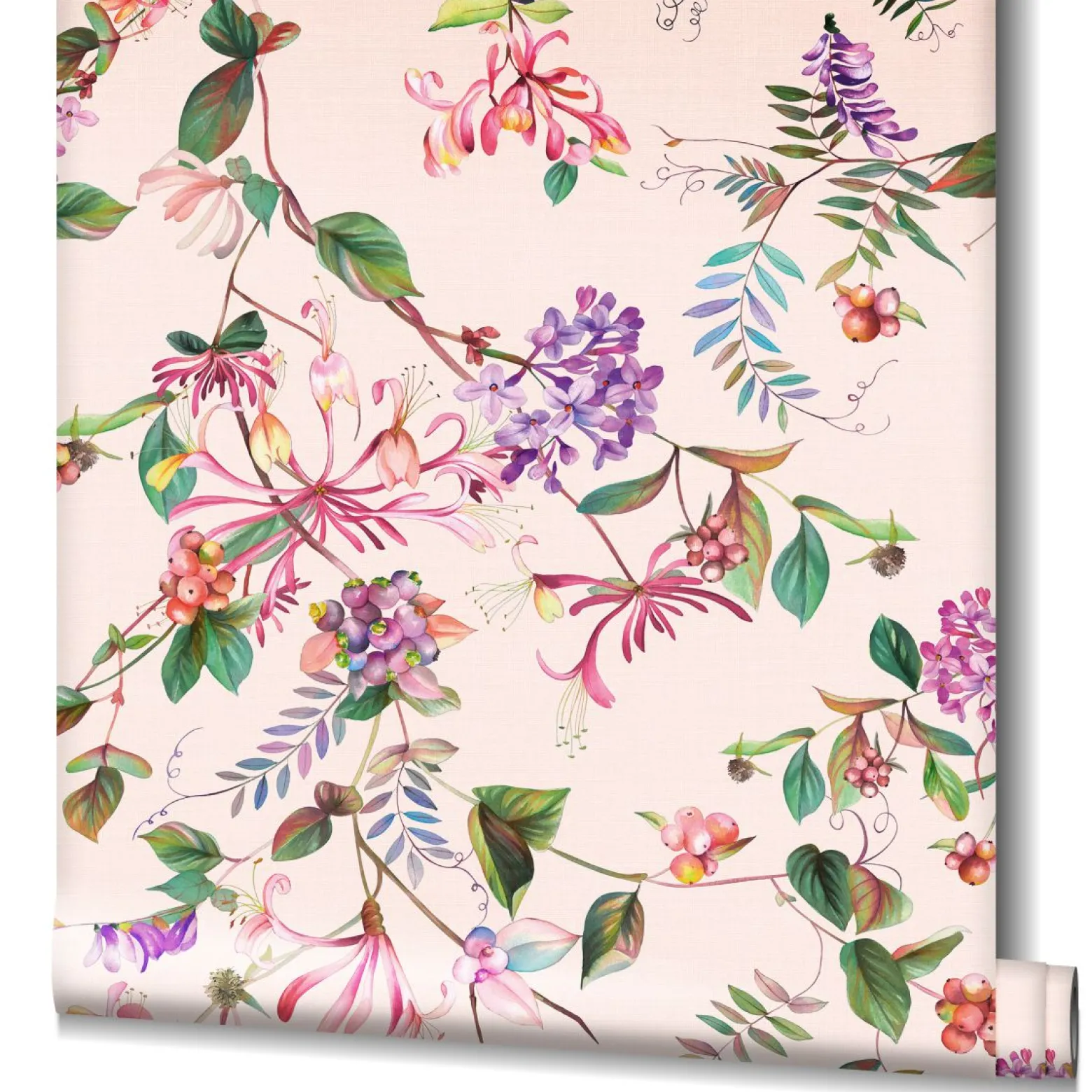 Vliestapete Floral Tropisch Beeren Rosa Grün Lila 47457