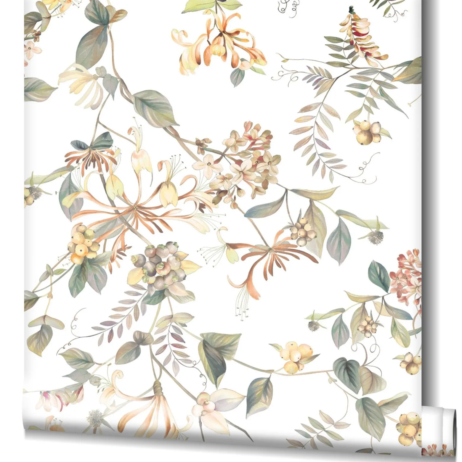 Vliestapete Floral Tropisch Beeren Weiß Grün Braun 47455