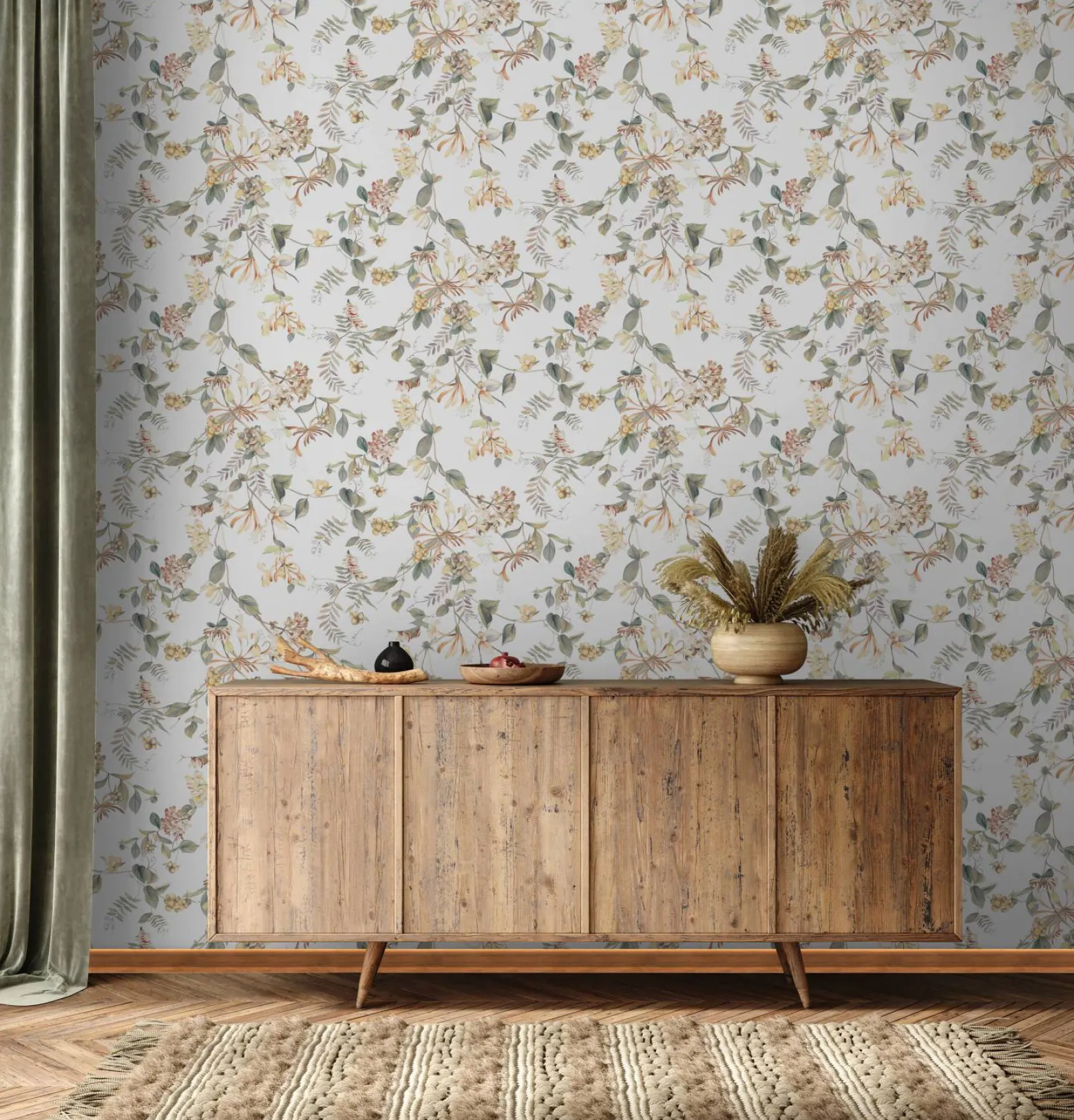 Vliestapete Floral Tropisch Beeren Weiß Grün Braun 47455