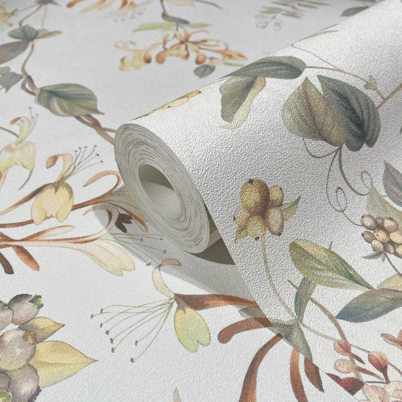 Vliestapete Floral Tropisch Beeren Weiß Grün Braun 47455