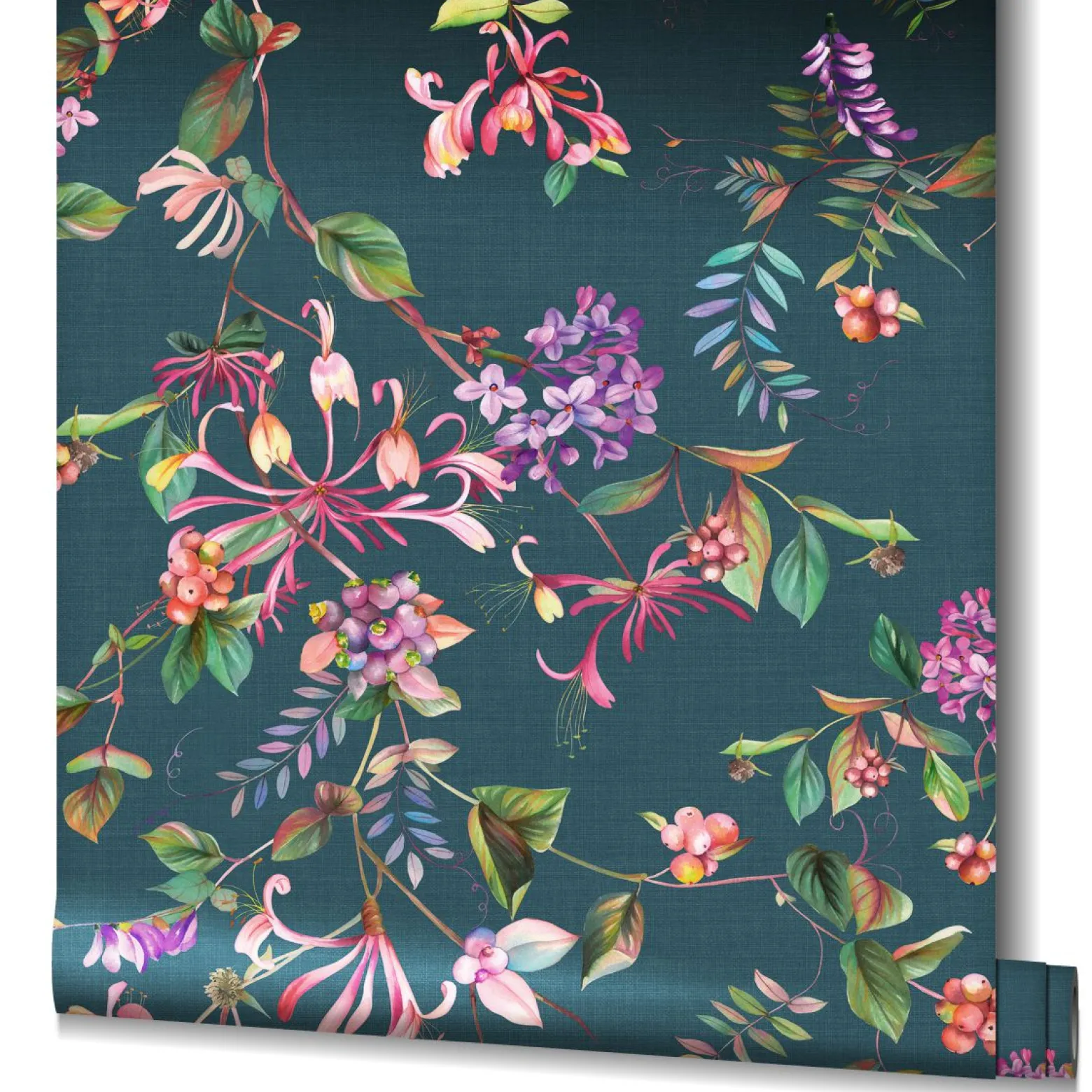 Vliestapete Floral Tropisch Beeren Blau Grün Rosa 47454