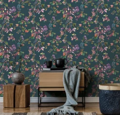 Vliestapete Floral Tropisch Beeren Blau Grün Rosa 47454