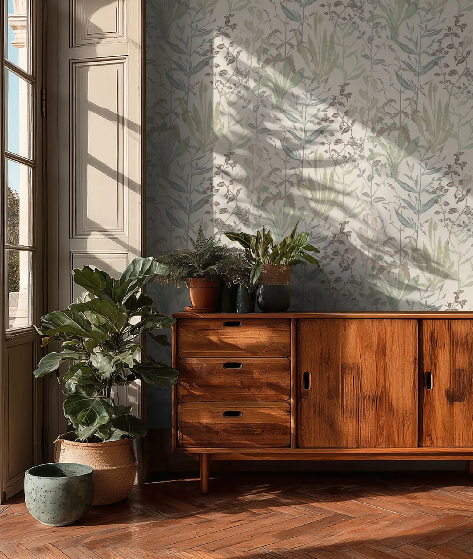 Vliestapete Floral Tropisch Weiß Grün Braun 79009-2