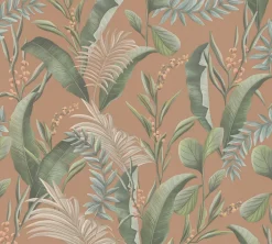 Vliestapete Floral Tropisch Orange Grün 39436-2