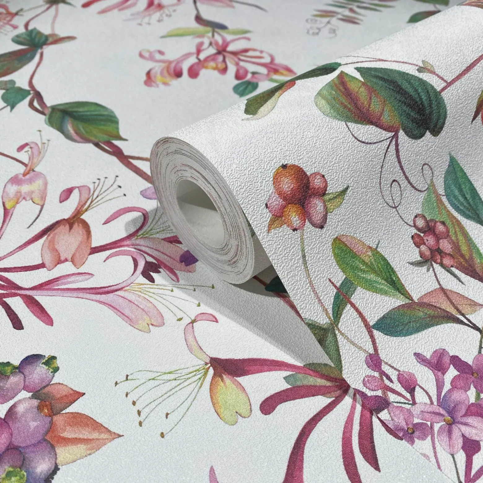 Vliestapete Floral Tropisch Beeren Weiß Rosa Grün 47456