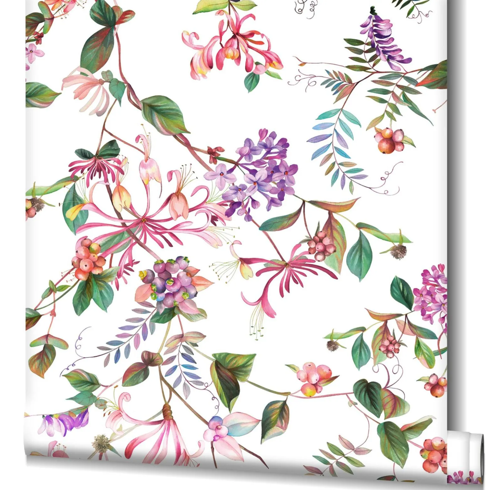 Vliestapete Floral Tropisch Beeren Weiß Rosa Grün 47456