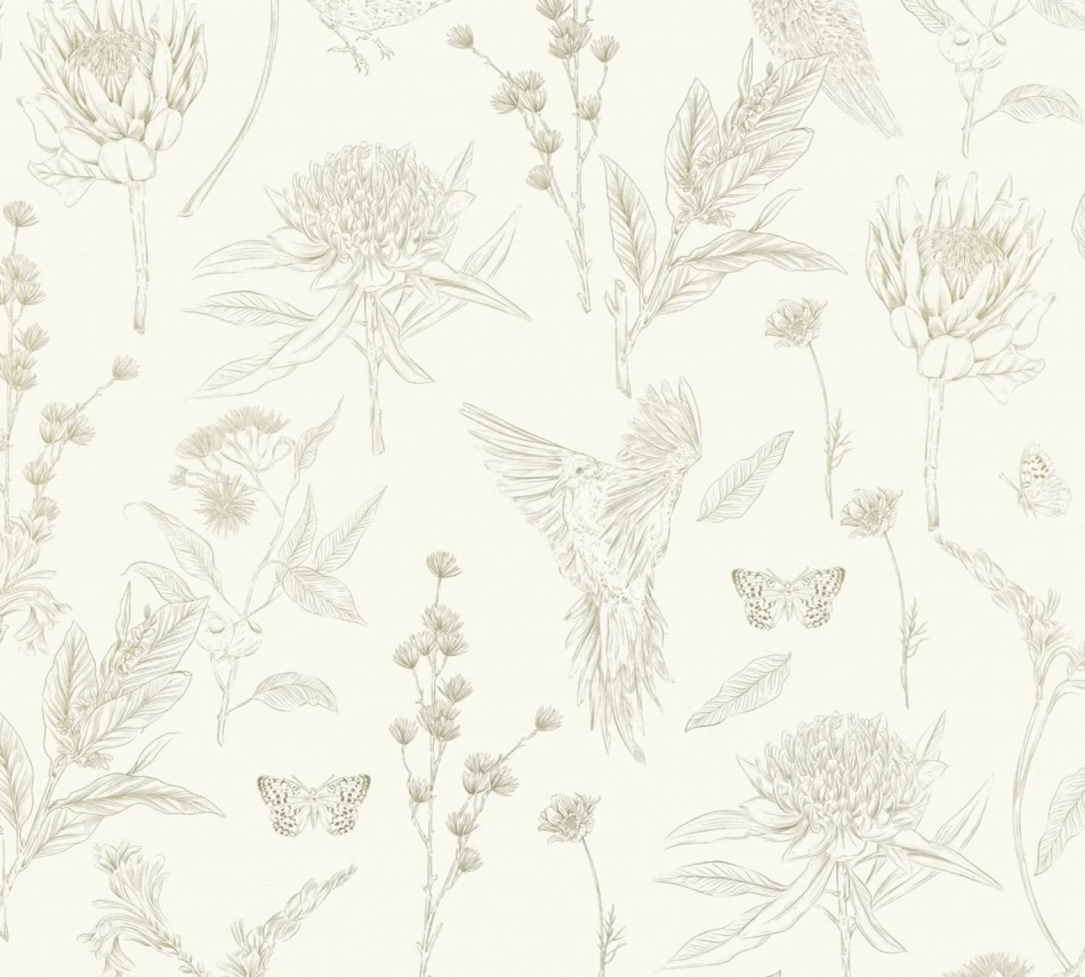 Vliestapete Floral Vögel Blumen Weiß Grün 39429-3
