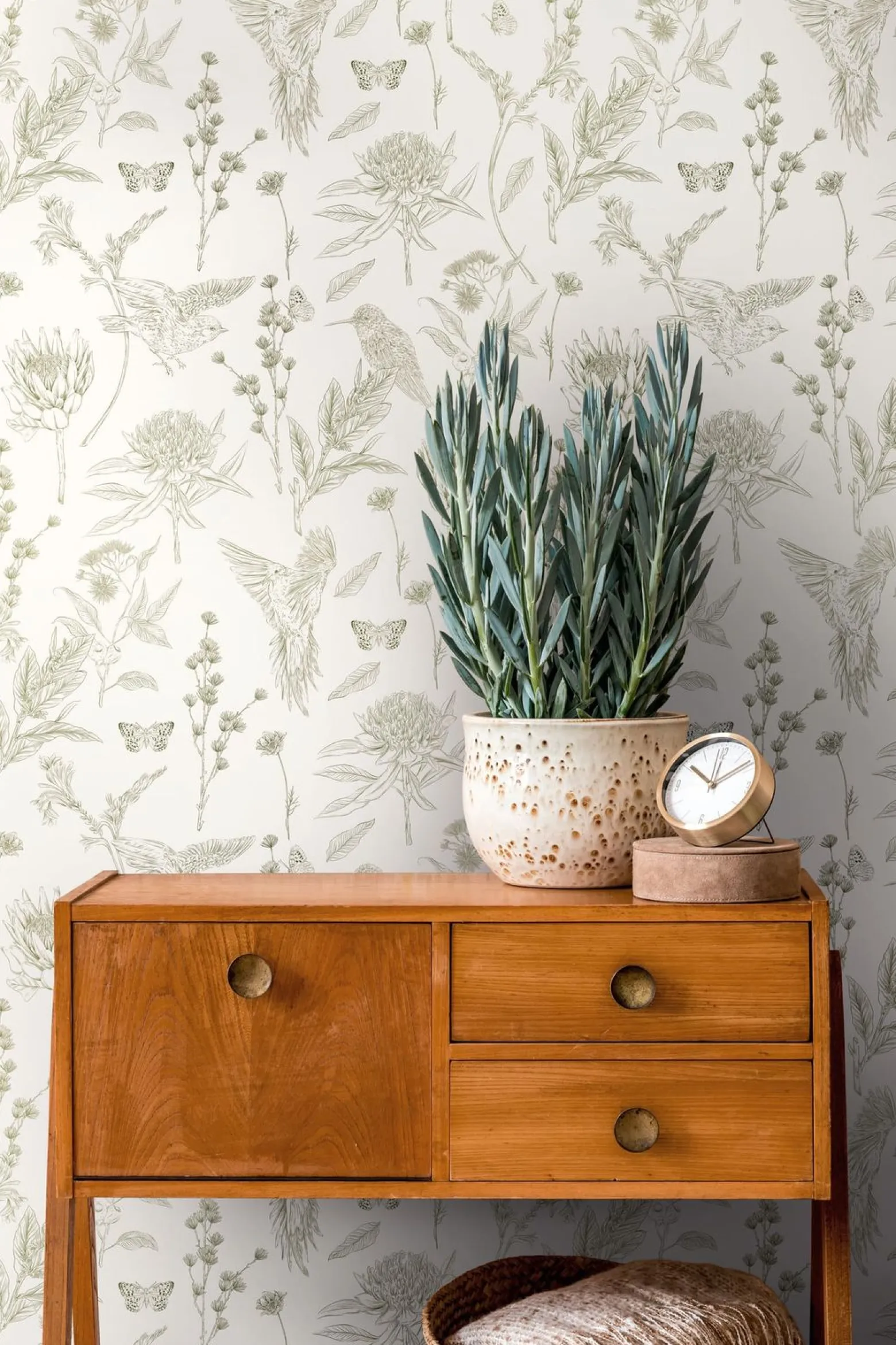Vliestapete Floral Vögel Blumen Weiß Grün 39429-3