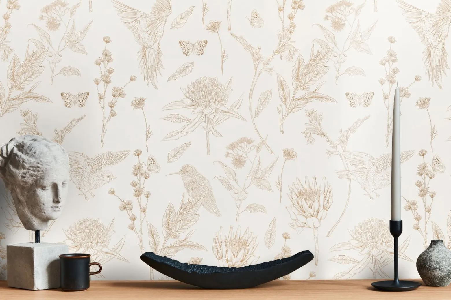 Vliestapete Floral Vögel Blumen Creme Braun 39429-1