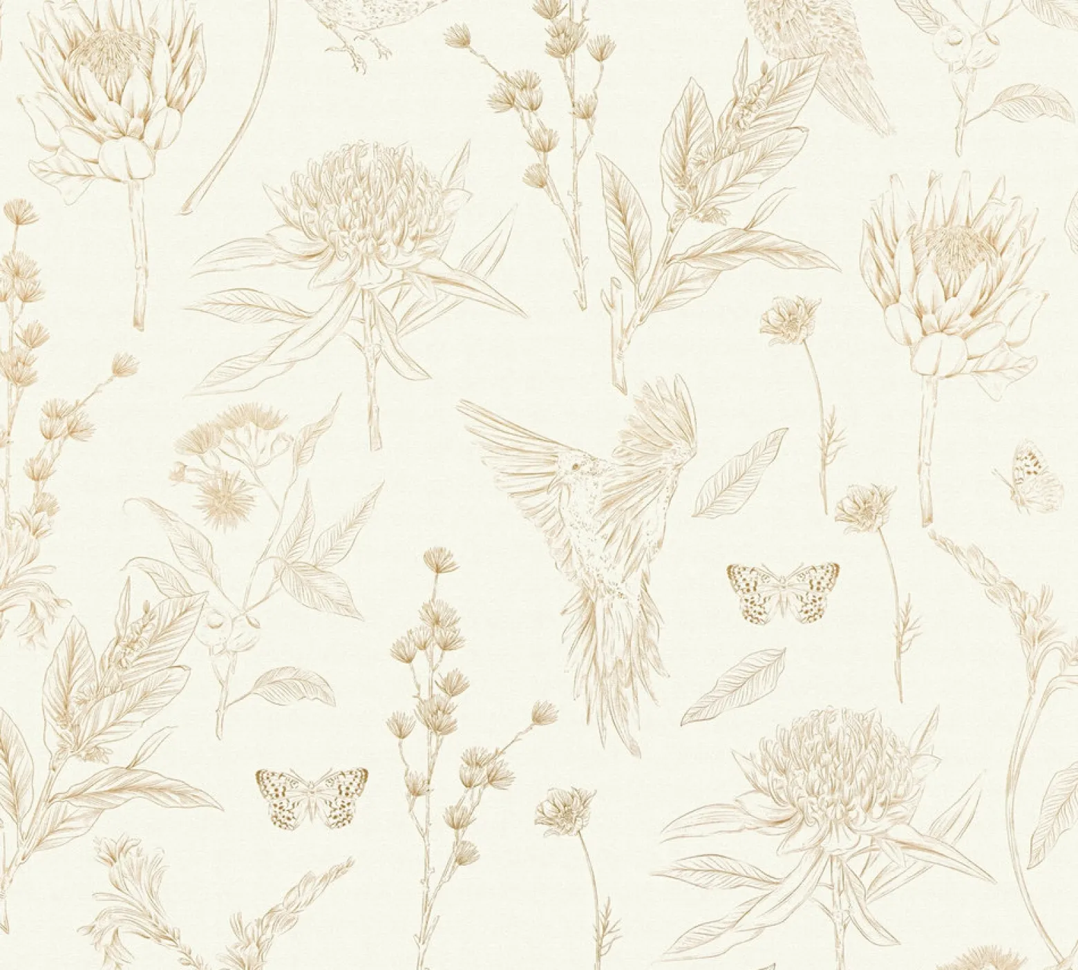 Vliestapete Floral Vögel Blumen Creme Braun 39429-1