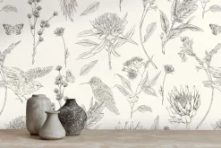 Vliestapete Floral Vögel Blumen Weiß Schwarz 39429-2