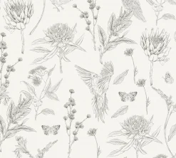 Vliestapete Floral Vögel Blumen Weiß Schwarz 39429-2
