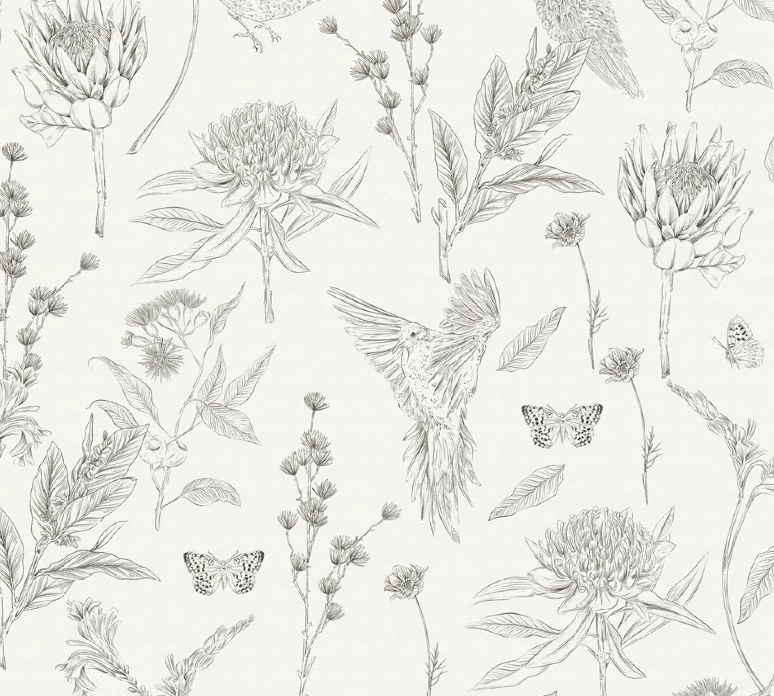 Vliestapete Floral Vögel Blumen Weiß Schwarz 39429-2