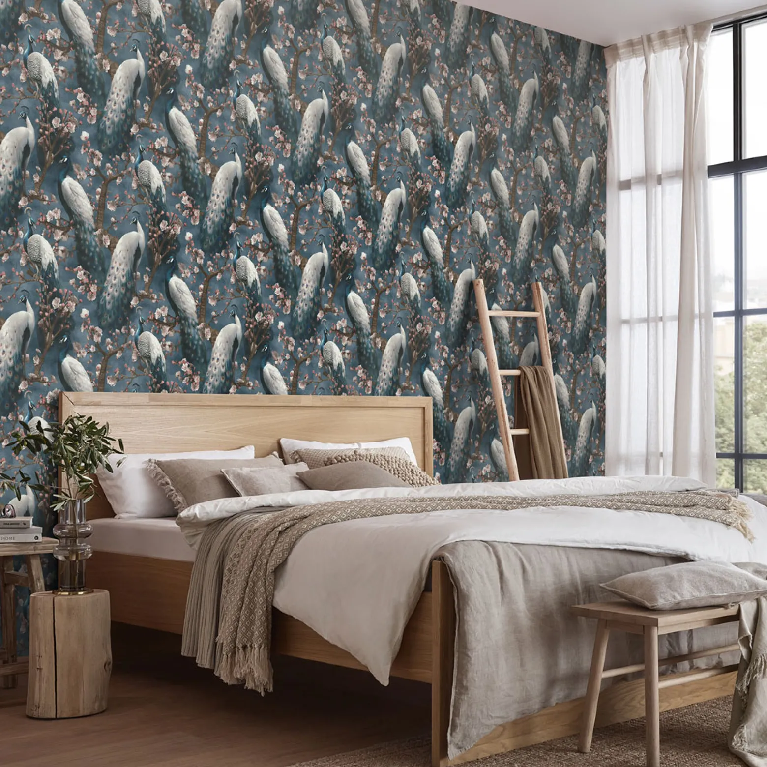 Vliestapete Floral Vögel Blumen Blau Braun Rosa 10414-08