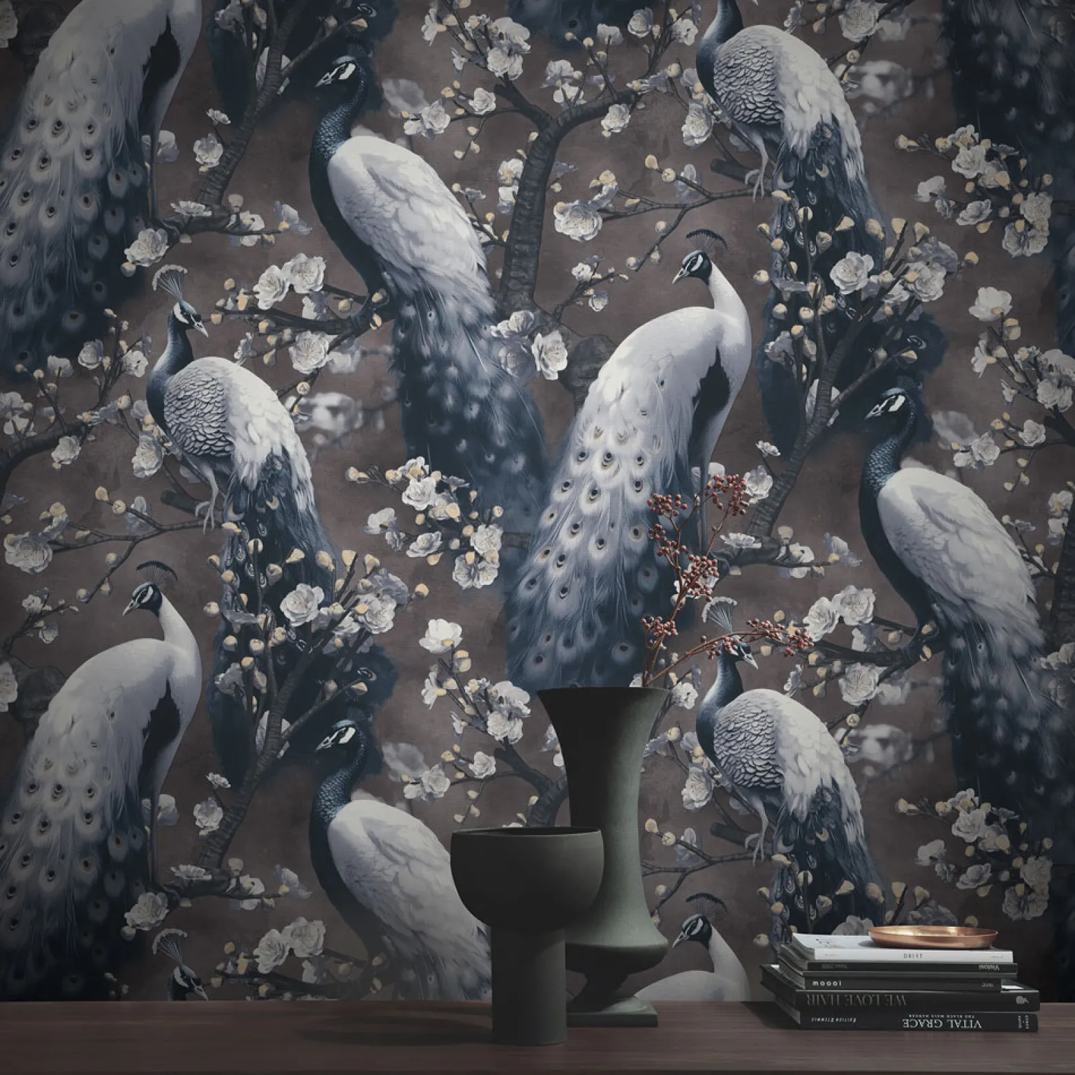 Vliestapete Floral Vögel Braun Grau Schwarz 10414-15