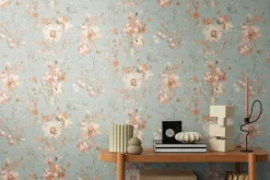 Vliestapete Floral Vintage Blau Orange 79061-6