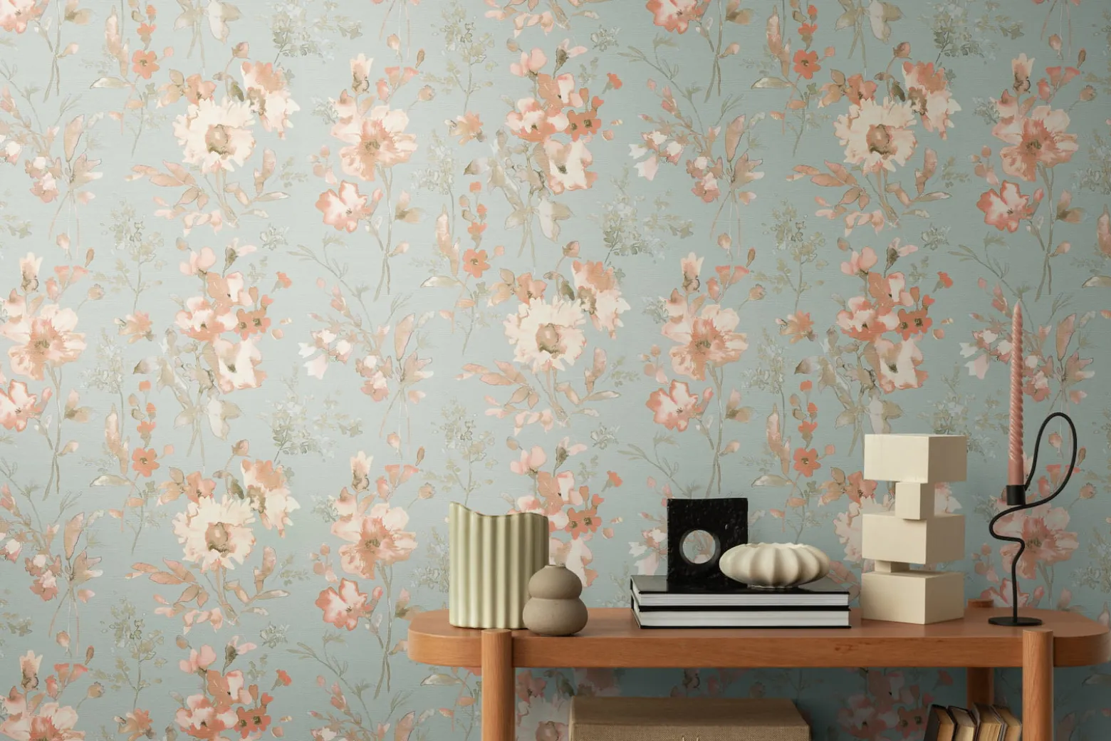 Vliestapete Floral Vintage Blau Orange 79061-6