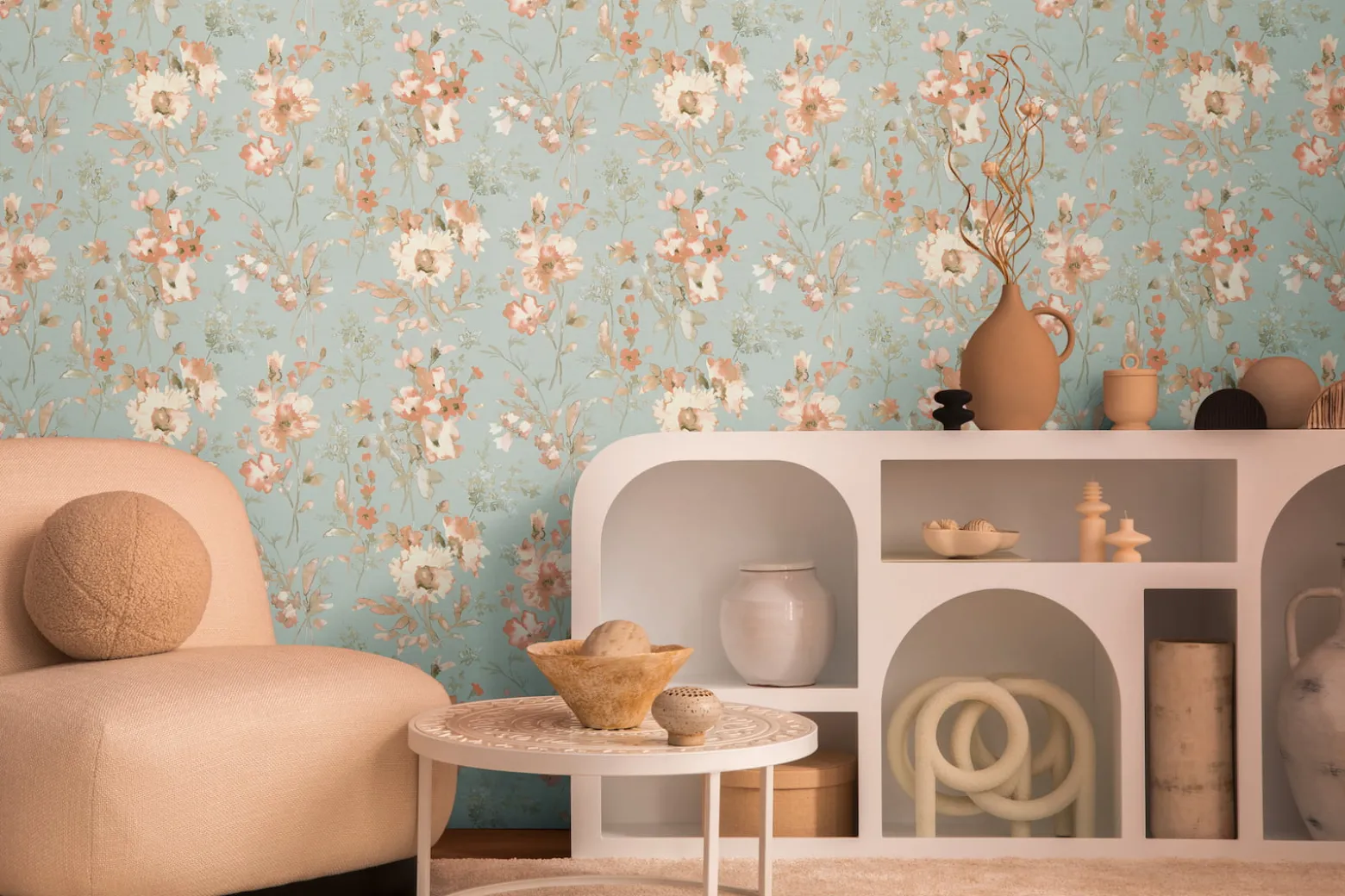 Vliestapete Floral Vintage Blau Orange 79061-6