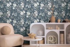 Vliestapete Floral Vintage Blau Silber Metallic 79061-5