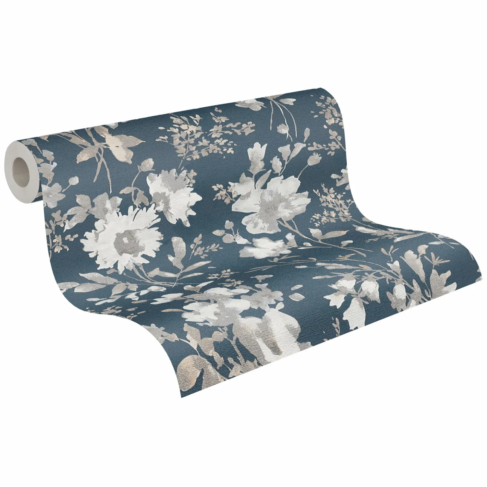 Vliestapete Floral Vintage Blau Silber Metallic 79061-5
