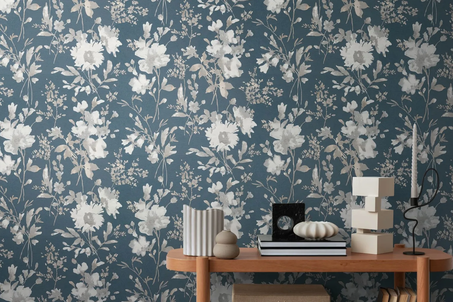 Vliestapete Floral Vintage Blau Silber Metallic 79061-5