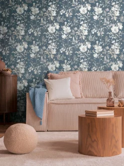 Vliestapete Floral Vintage Blau Silber Metallic 79061-5