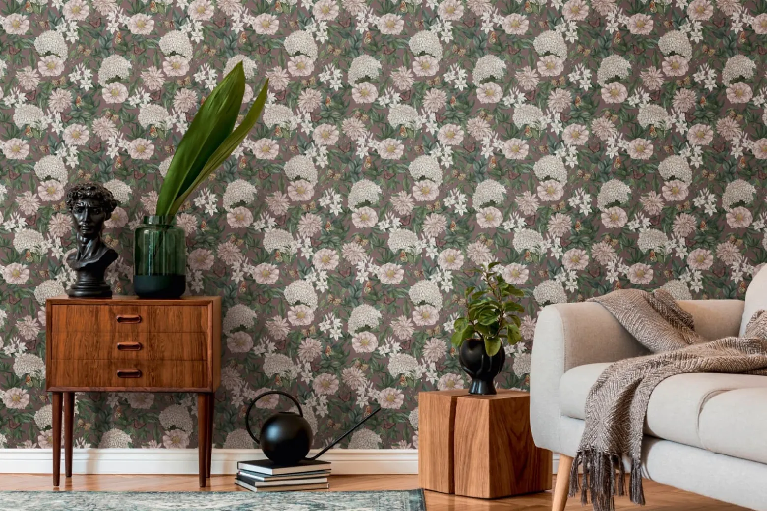 Vliestapete Floral Vintage Blumen Lila Grün 39426-3