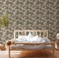 Vliestapete Floral Vintage Blumen Lila Grün 39426-3