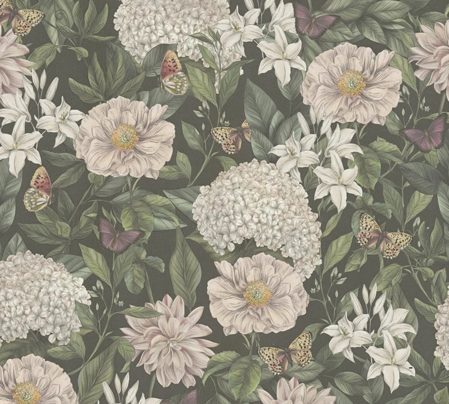 Vliestapete Floral Vintage Blumen Schwarz Grün 39426-1