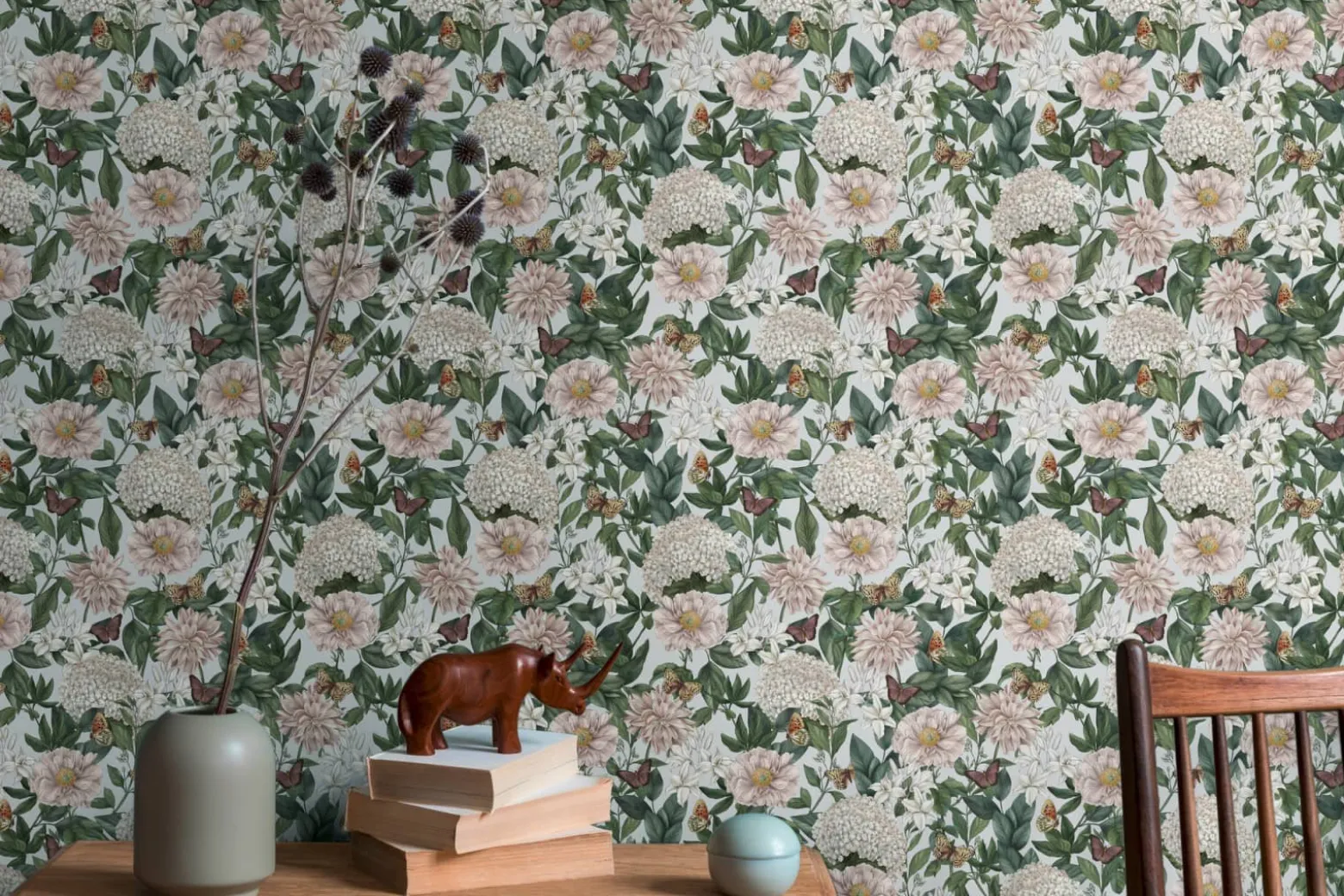 Vliestapete Floral Vintage Blumen Grau Grün 39426-4