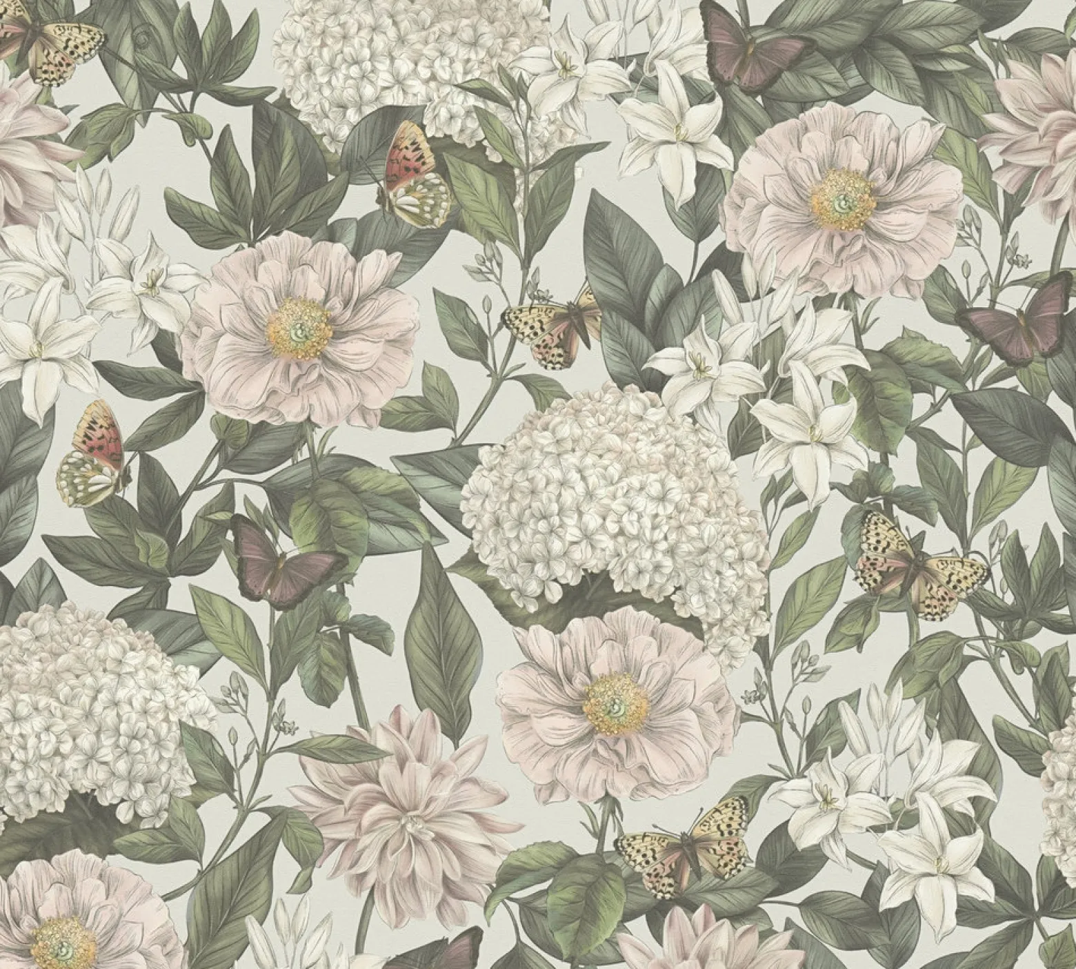 Vliestapete Floral Vintage Blumen Grau Grün 39426-4