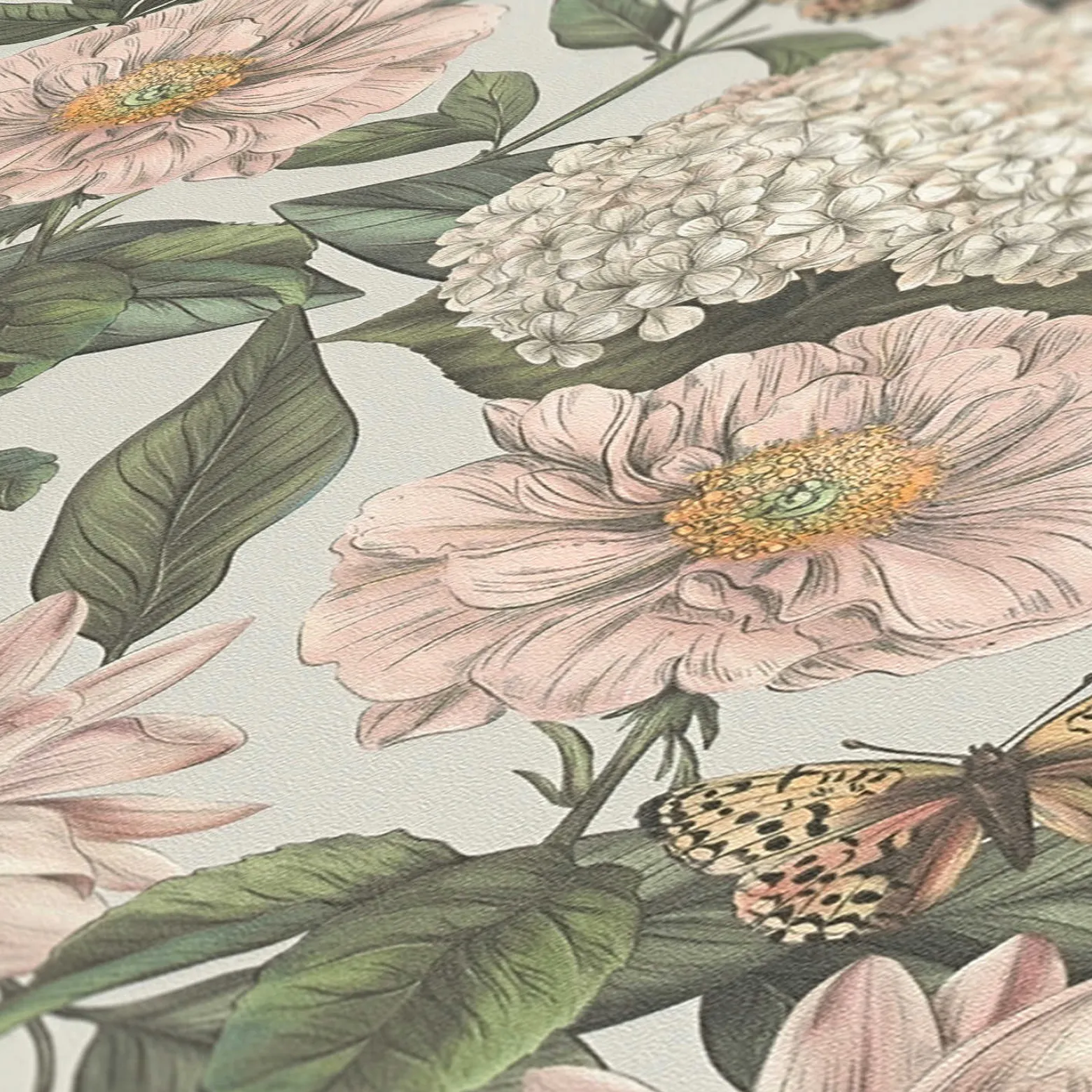 Vliestapete Floral Vintage Blumen Grau Grün 39426-4