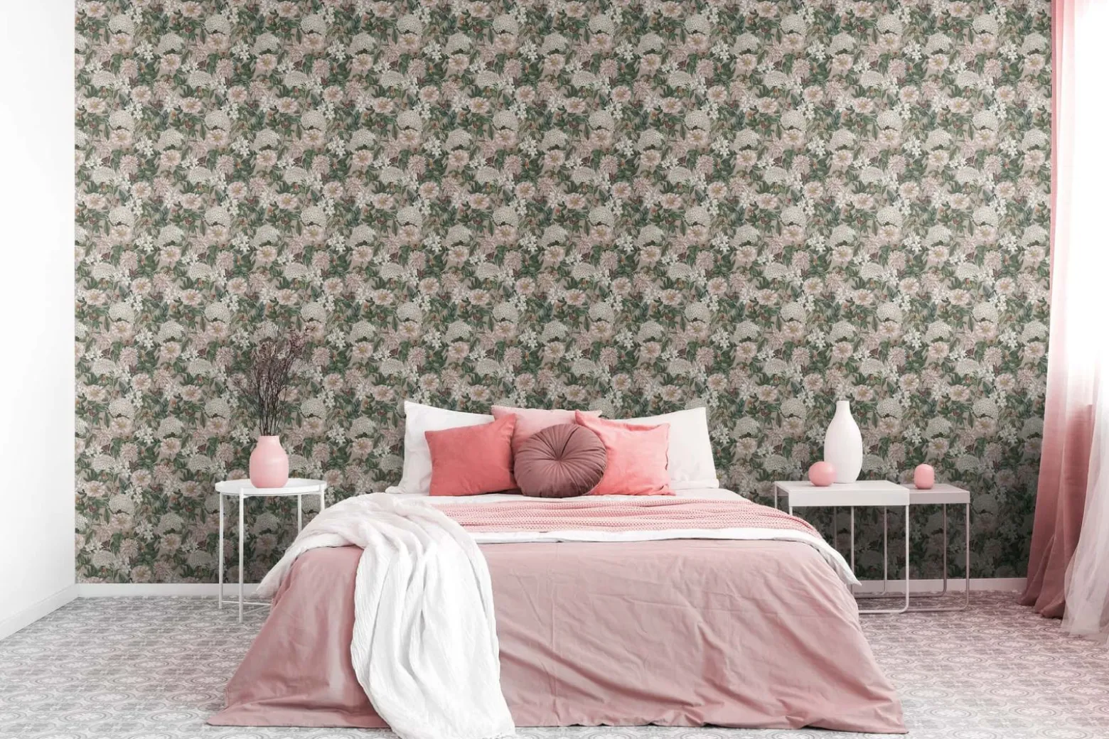 Vliestapete Floral Vintage Blumen Rosa Grün 39426-2