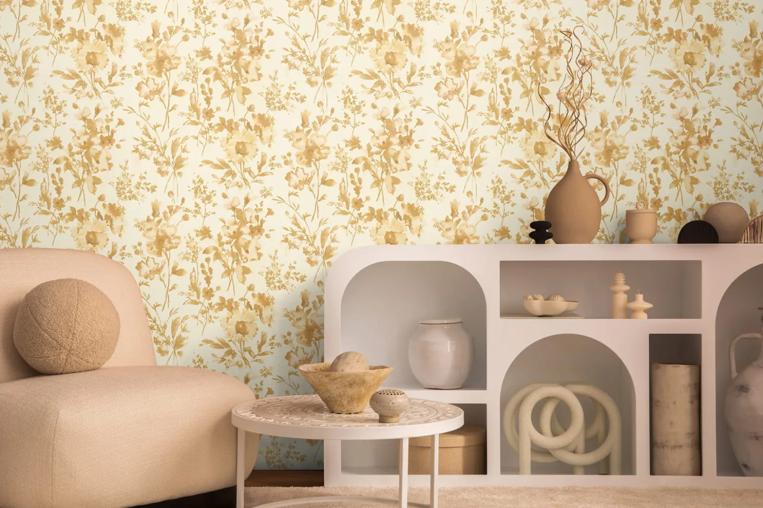 Vliestapete Floral Vintage Creme Gold Metallic 79061-4