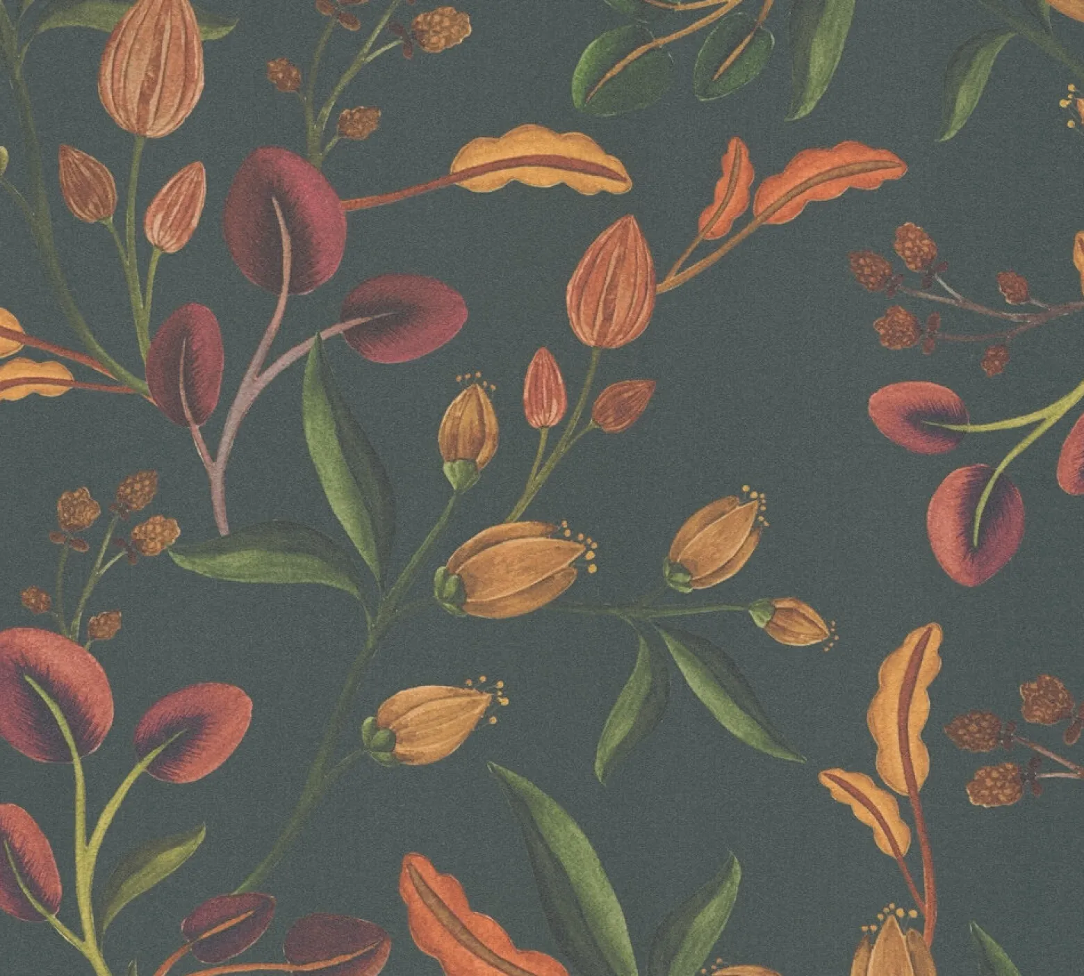 Vliestapete Floral Vintage Grün Orange 78211-2