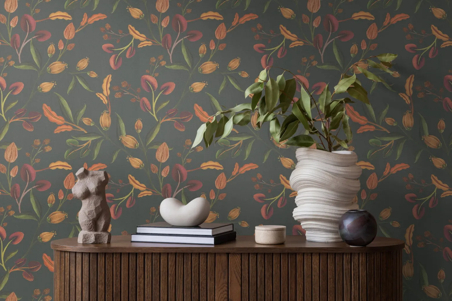 Vliestapete Floral Vintage Grün Orange 78211-2