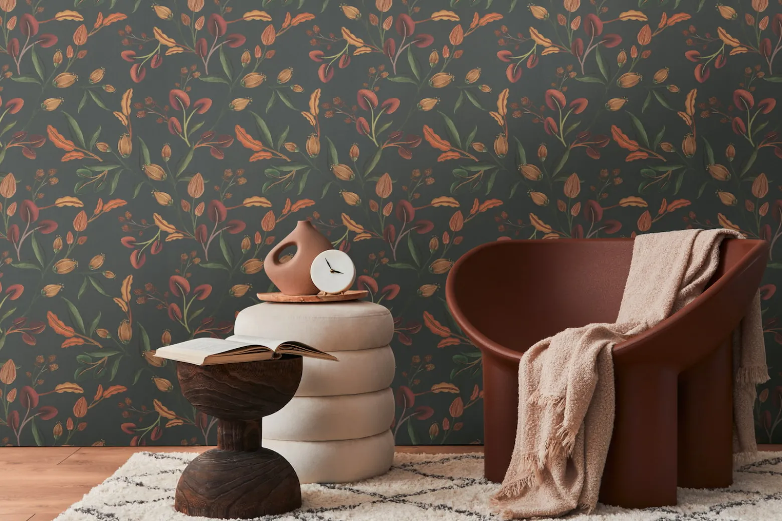 Vliestapete Floral Vintage Grün Orange 78211-2