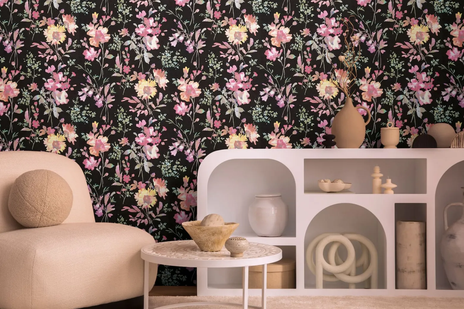 Vliestapete Floral Vintage Schwarz Rosa 79061-2