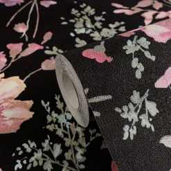 Vliestapete Floral Vintage Schwarz Rosa 79061-2