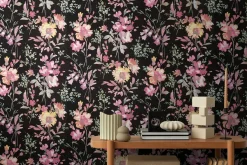 Vliestapete Floral Vintage Schwarz Rosa 79061-2